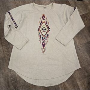 Ruff Hewn Beige Aztec Print Blouse